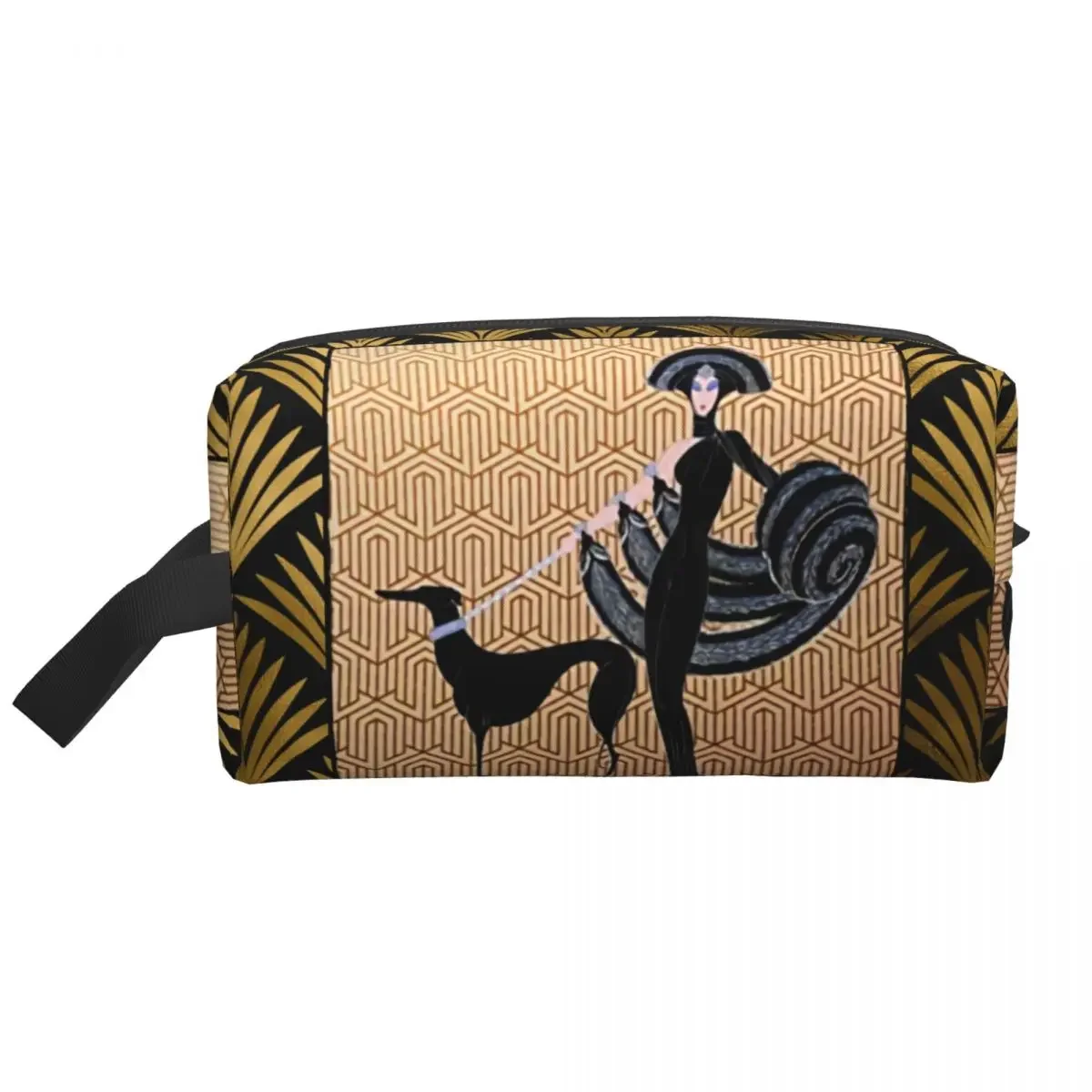 Art Deco Erte Greyhound Makeup Bag for Women Travel Cosmetic Organizer Cute Whippet Sighthound Dog Storage Toiletry Bags