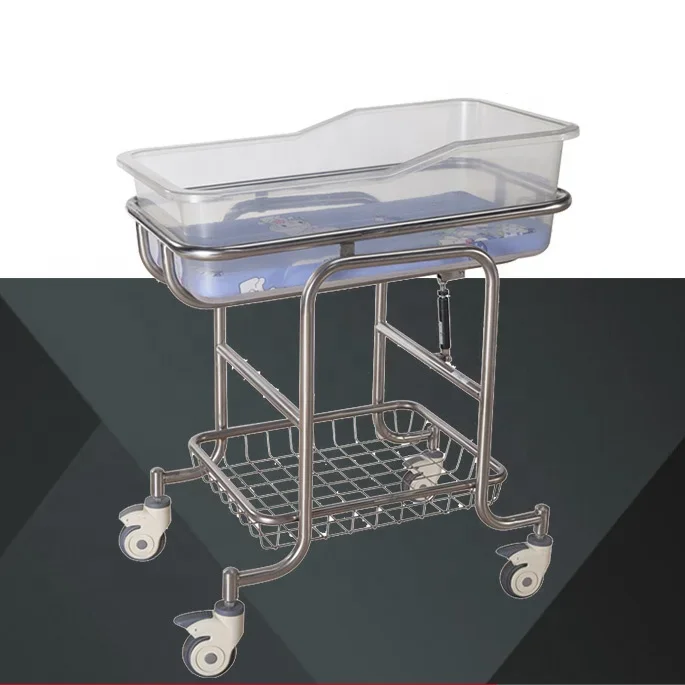 Coating Baby Infant Bed Baby Cot Baby Trolley With Wheels Hospital Stainless Steel