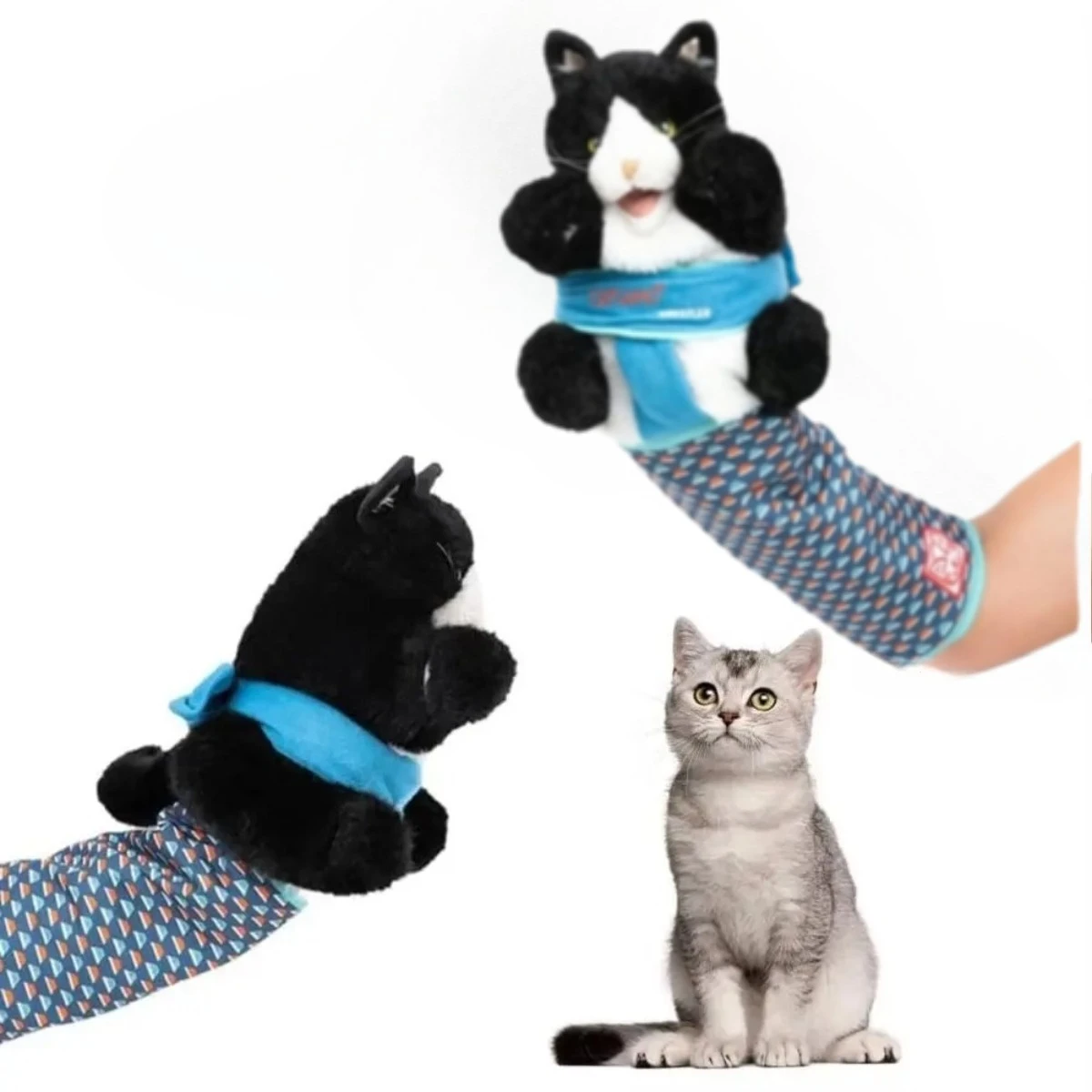 Gato fantoche lutador interativo gato mão fantoche brinquedo luta luva de pelúcia animal de pelúcia gato mão luva suprimentos para animais de estimação brinquedos de pelúcia