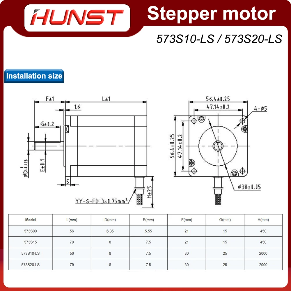 HUNST Leadshine Stepper Motor 573S20-LS 5.8A 573S10-LS 5.6A 3 Phase Stepping Motor for CNC Laser Engraving and Cutting Machine