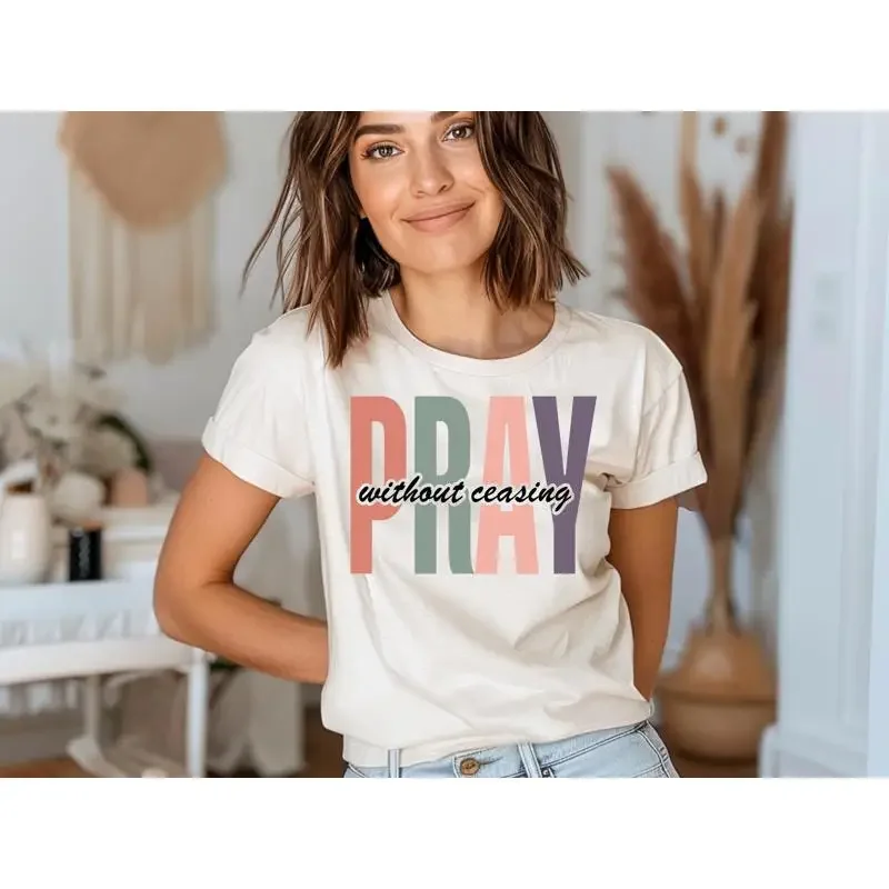 

Футболка в мягком стиле «Молитесь без потока» Вдохновляющая одежда на основе веры для христиан Повседневная повседневная одежда