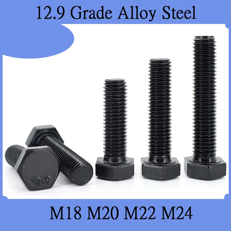 

M18 M20 M22 M24 Black Grade 12.9 Alloy steel Metric Thread DIN933 External Hex Hexagon Head Cap Screw Bolt Length=40-100mm