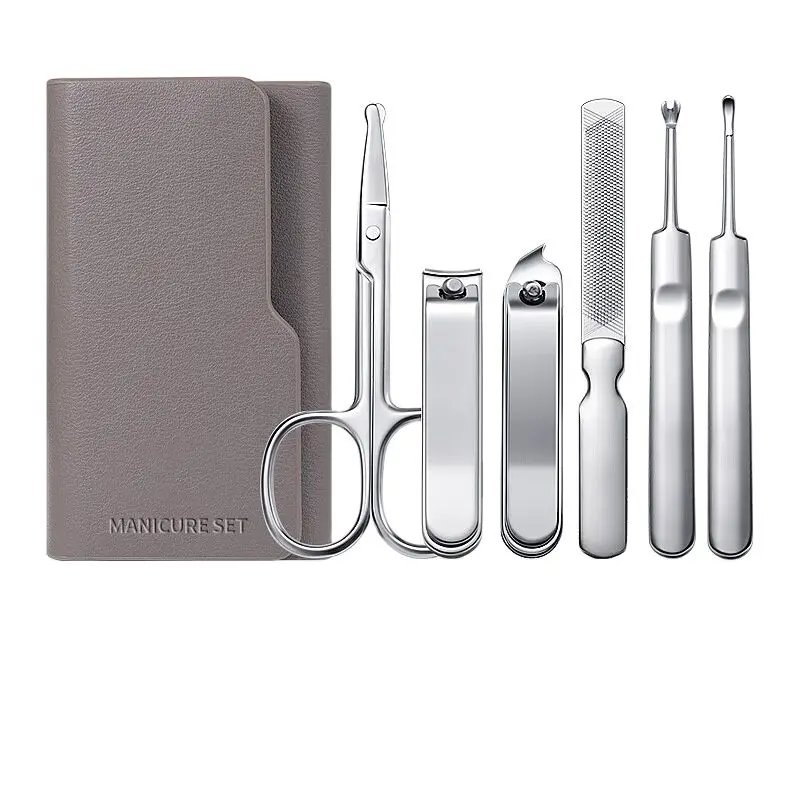 Manicure Set Personal Care Sets Nail Clippers Tools Stainless Steel Professional Nail Scissors Pu Case 6 Pcs Women And Men