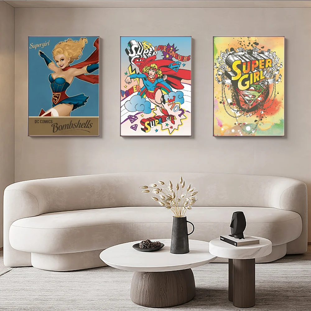 

S-Supergirl Poster Self-adhesive Art Poster Retro Kraft Paper Sticker DIY Room Bar Cafe Vintage Decorative