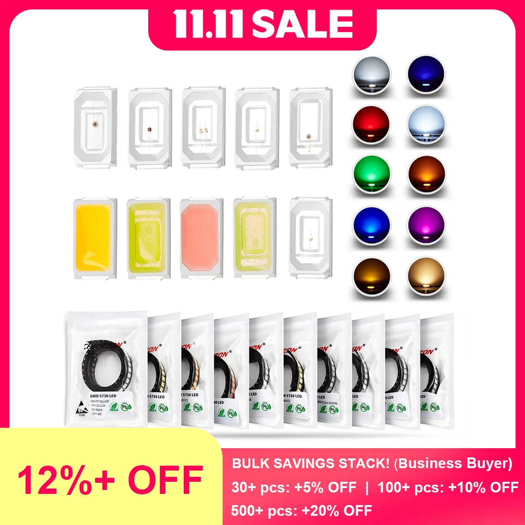 100pcs SMD 5730 (5630) LED Emitting Diode โคมไฟชิป WARM Cool สีขาวสีแดงสีเขียวสีฟ้าสีเหลืองสีส้มสีชมพู 0.1W 0.2W 0.5W ลูกปัด