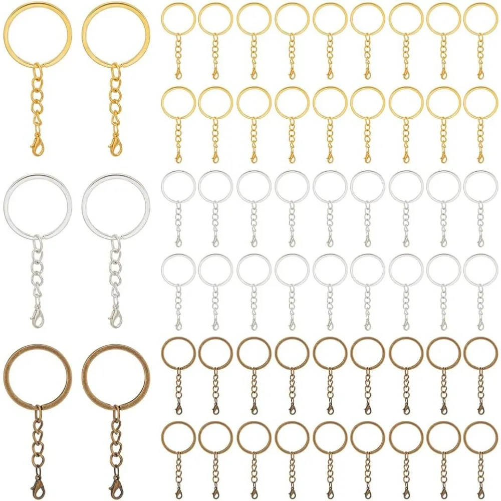 60pcs 3 Colors Key Chain Rings, 1.2'' Key Chain Rings Bulk with Jump Ring Chain Kit with Lobster Clasp Metal Split Key