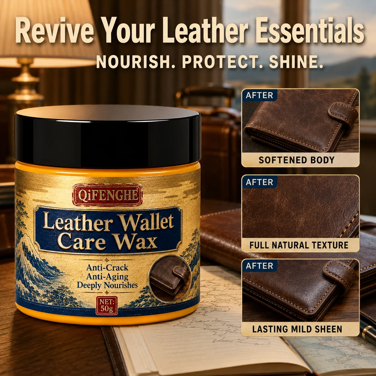 Anti-Aging Deep Nourishing Leather Conditioner Wax for Wallets and Bags Restore Soft Shine Prevent Cracks 50g