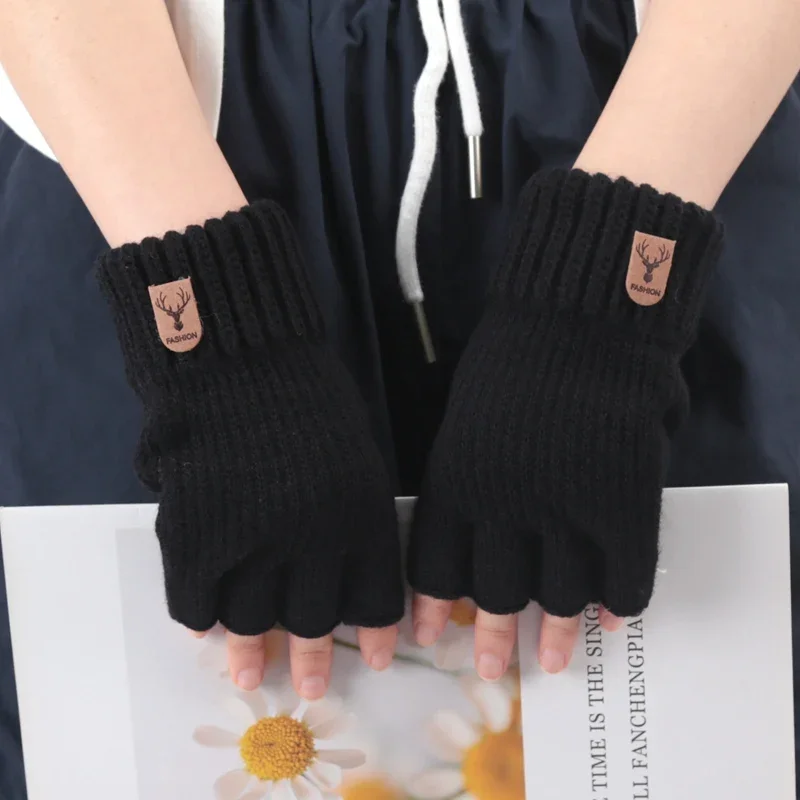 Guantes de punto elásticos Unisex para hombre y mujer, guantes térmicos de invierno cálidos y gruesos de Cachemira sin dedos para montar, acogedores guantes para conducir en la oficina y escribir