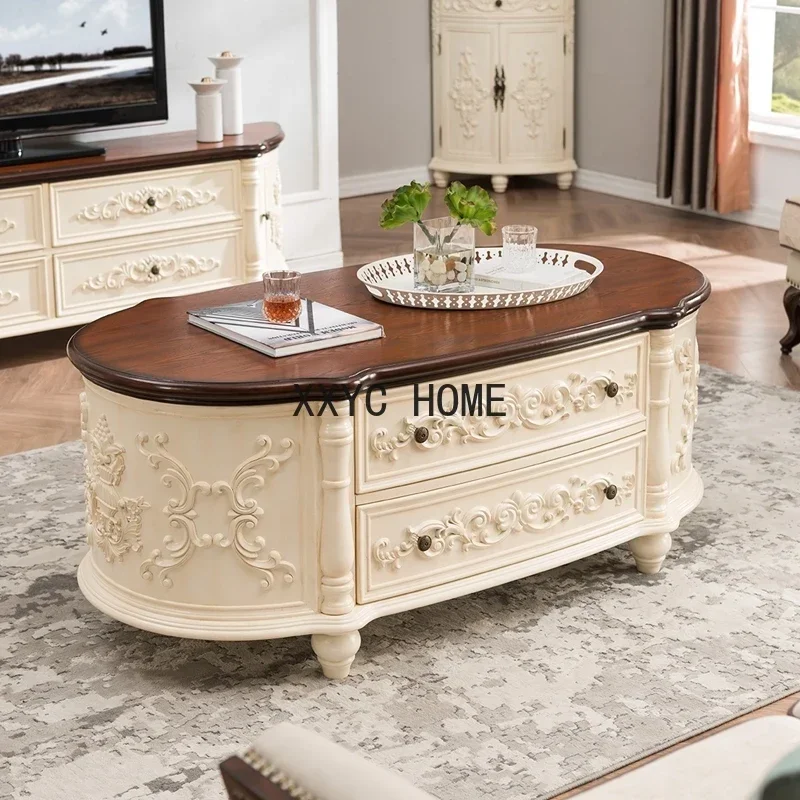 

Vintage Antique Coffee Table Luxury Oval Nordic Center Coffee Table Living Room Wooden Mesa Auxiliar Home Furniture