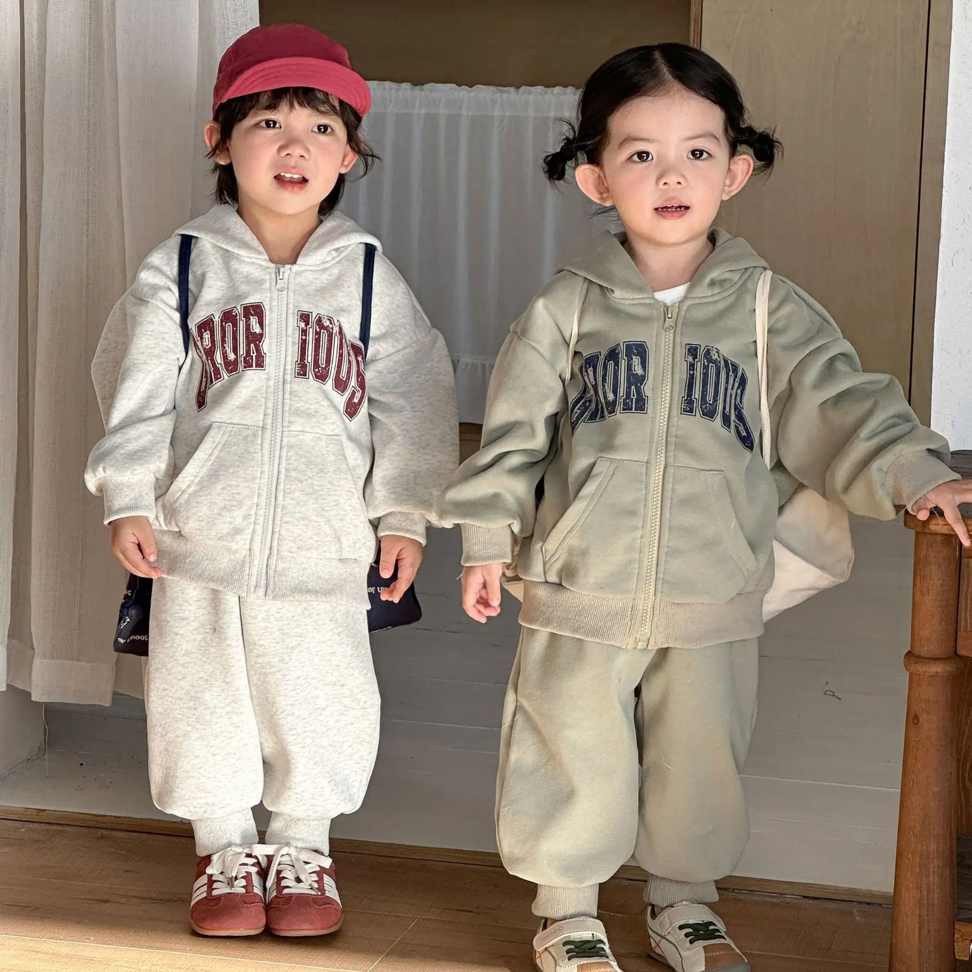 2026 Spring New Children Long Sleeve Clothes Set Boys Hooded Sweatshirt + Pants 2pcs Suit Cotton Kids Girls Loose Casual Outfits