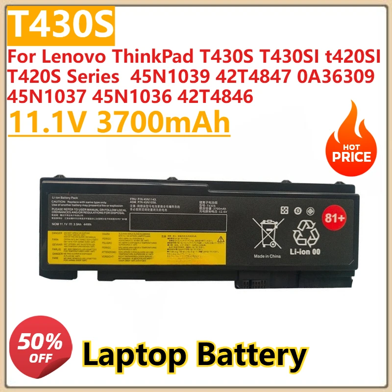 New Laptop battery 3700mAh For Lenovo ThinkPad T430S T430SI t420SI T420S Series  45N1039 42T4847 0A36309 45N1037 45N1036 42T4846