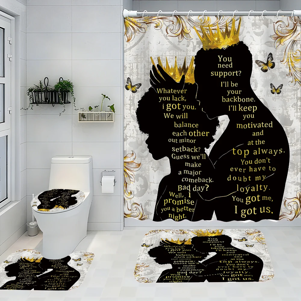 

Valentine's Day Dignified Bathroom Four-piece Set - Avant-garde Waterproof Shower curtain, creating a complete bathroom kit