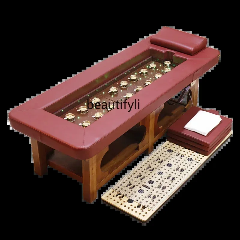 Automatic Smoke-Free Moxibustion Bed Beauty Salon Fumigation Physiotherapy Massage Couch Whole Body Moxibustion Solid Wood