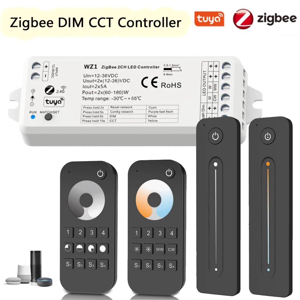 Dimmer a distanza senza fili WZ1 del commutatore di Dimmer di tocco di 2.4G RF per Alexa 2 IN 1 WW CW CCT Tuya Zigbee LED Dimmer Controller DC12V-36V