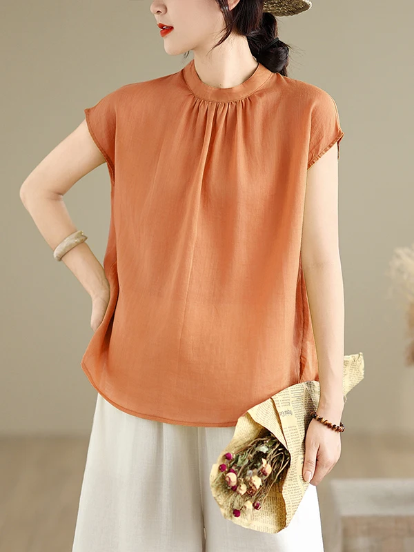 كتان غير رسمي ort Sve irt المرأة فضفاضة تناسب التخسيس الصيف جديد Sle لون نقي تنوعا العلوي المرأة