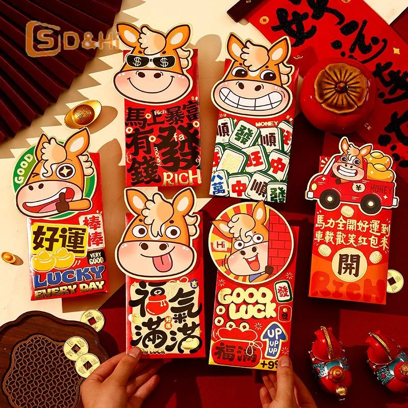 

6Pcs 2026 Spring Festival Red Envelope Cartoon Horse Year Red Pouch Chinese Traditional Lucky Red Packets For New Year Greetings