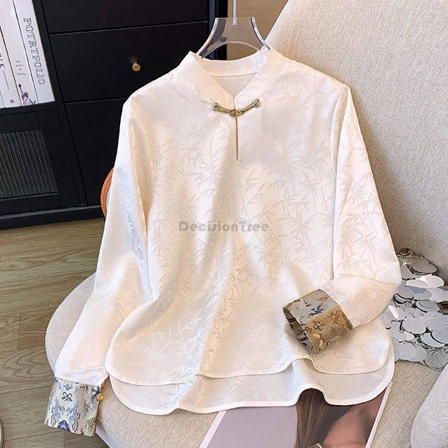 2025 spring vintage chinese style long sleeve tang suit top women new chinese jacquard splicing design casual loose blouse w600