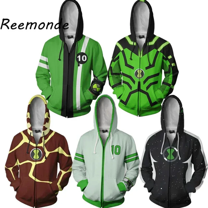 Anime Hoodies Sweatshirts Ben10 Cosplay Alien Force Benjamin Gwen Hooded 3D Printing Top Jackets Coat Men Woman Costumes