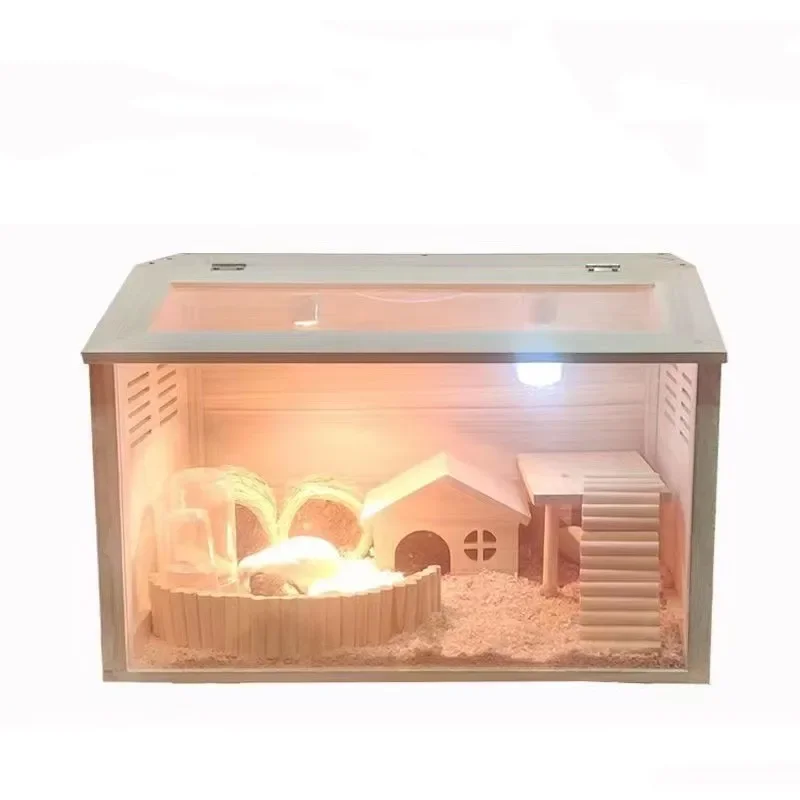 Wooden Hamster Cage Oblique Opening Small Animal House hedgehog house for Hamsters Degus Mice or Other Similar-Sized Pets