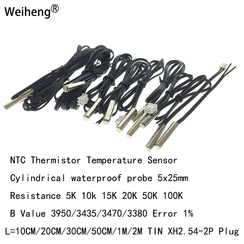 

1PCS 5K 10k 15K 20K 50K 100K NTC Thermistor Temperature Sensor Cylindrical Waterproof Probe 5x25mm B Value 3950/3435/3470/3380