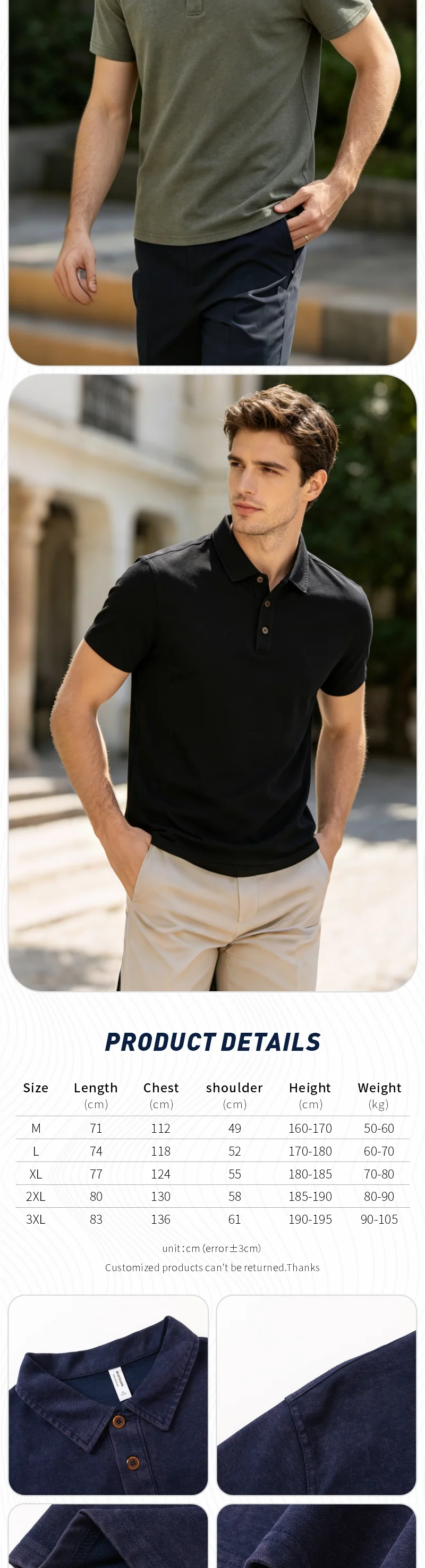 Vintage-gewaschenes POLO-Shirt, hochwertiges Rollkragen-T-Shirt, Business-Casual-Herren-T-Shirt, individuelles Logo, Textdesign, Druck, Stickerei – Detail 4
