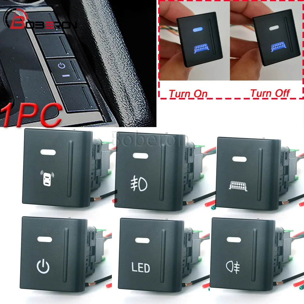1 Stück Blaue LED Auto-Nebelscheinwerfer DRL-Schalter Radarsensor Ein/Aus-Knopfschalter Passend für VW Volkswagen Amarok 2011-2022 – Detail 1