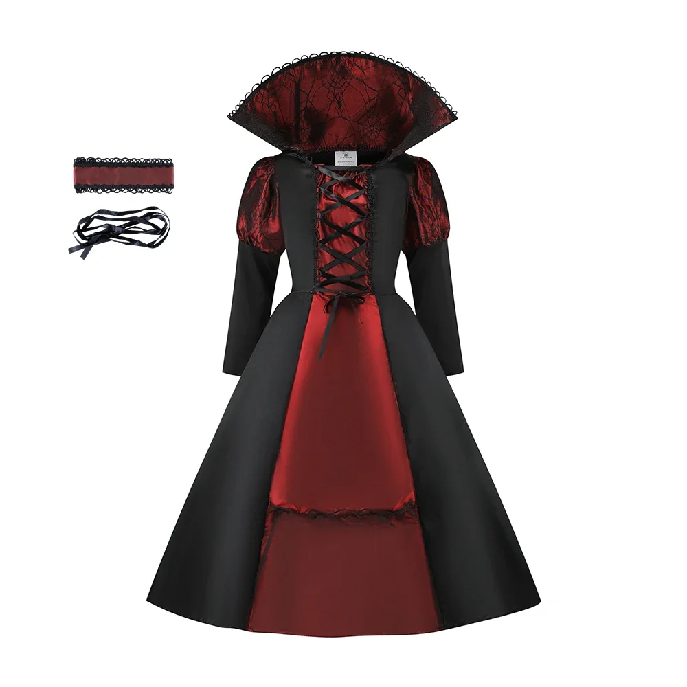 Kinder-Rollenspielkleid Mädchen Vampir-Königin Cosplay-Kleid Stehkragen Langarm Halloween-Kostüm für Karnevalsparty – Detail 1