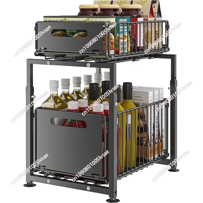 

Стеллаж для хранения кухонной раковины, выдвижная корзина, двухслойная бутылка для закусок, банка-органайзер, шкаф, многоуровневая полка