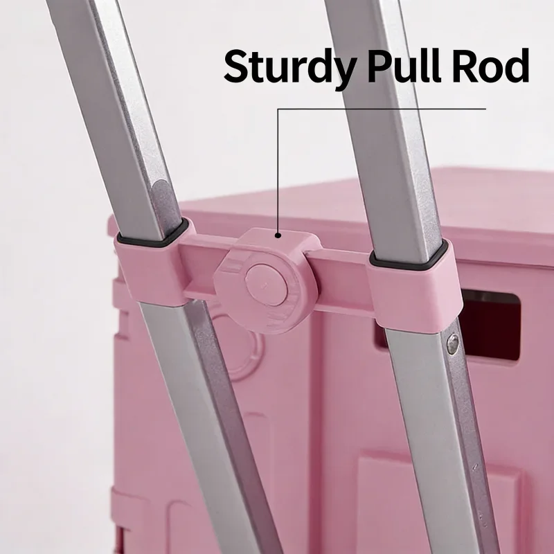 

Розовая большая складная портативная тележка для покупок 75 л, улучшенная, двойного назначения (для тяги под углом и прямого толкания), с крышкой-ящиком и подстаканником, для инфлюенсеров