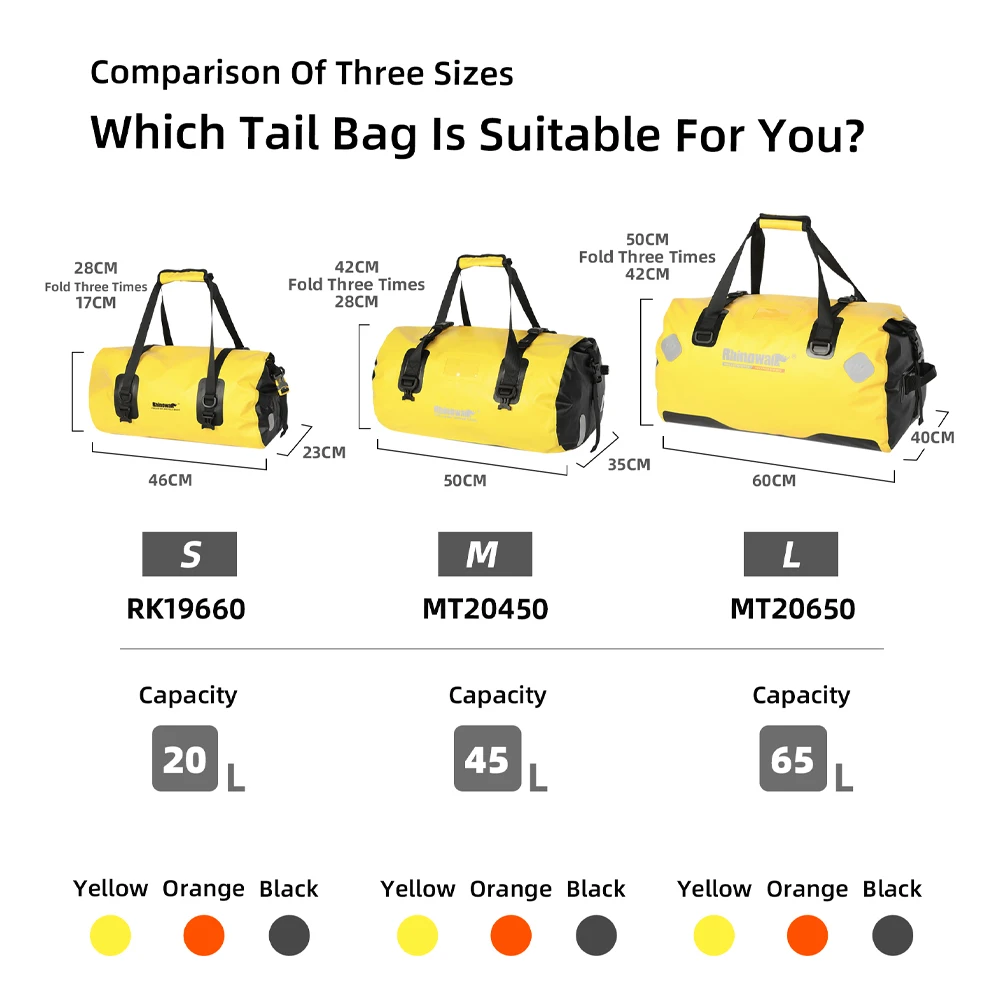 Rhinowalk Motosiklet Eyer Çantası 20L/45L/65L Su Geçirmez Motor Arka Koltuk Kuyruk Paketi Hızlı Kuru Seyahat Bagaj Pannier Taşıyıcı