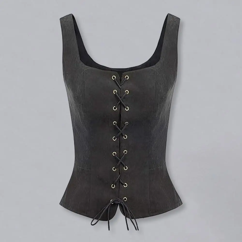 Lady Vest Lace-up Strap Renaissance Vinatge Square Neck Sleeveless Medieval Solid Color Halloween Cosplay Performance Top