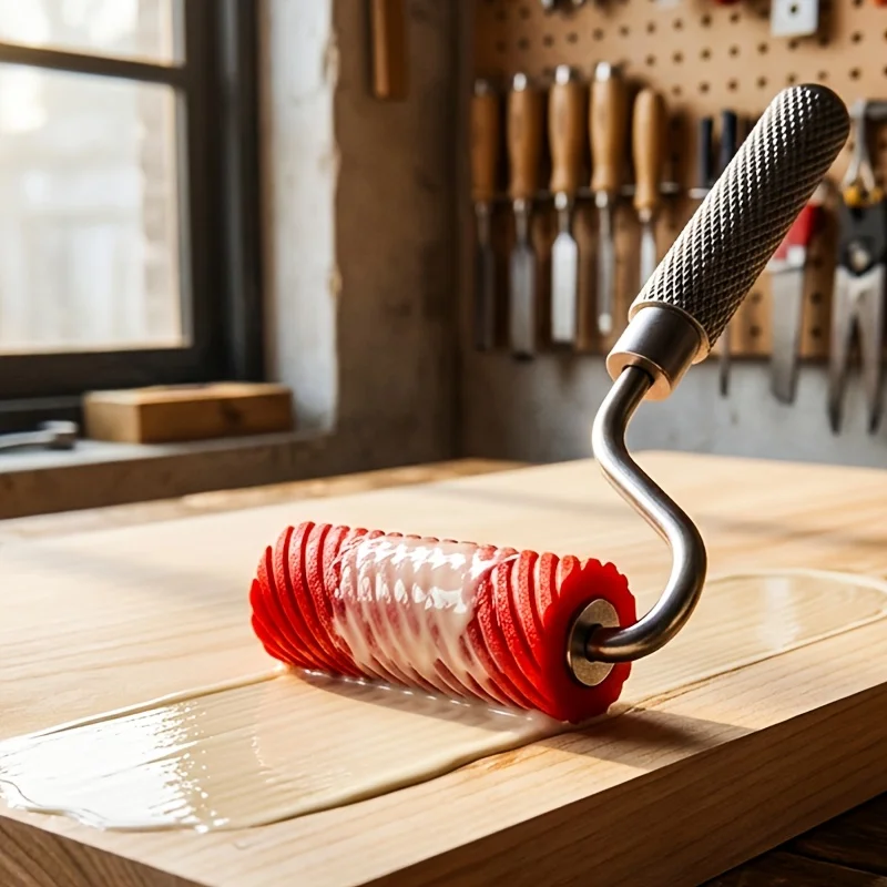 Compact Mini Glue Roller with Spiral Groove for Uniform Application,Feature a Non-Slip Knurled Handle,Perfect for Wood Veneering