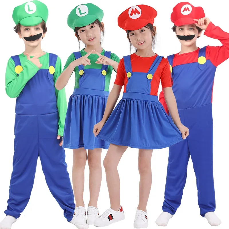 Engraçado Super Irmão Mari Bros Fantasia Macacão para homens, Anime Cosplay Traje, Traje de vestido, Carnaval, Halloween, Adulto, Kids Game