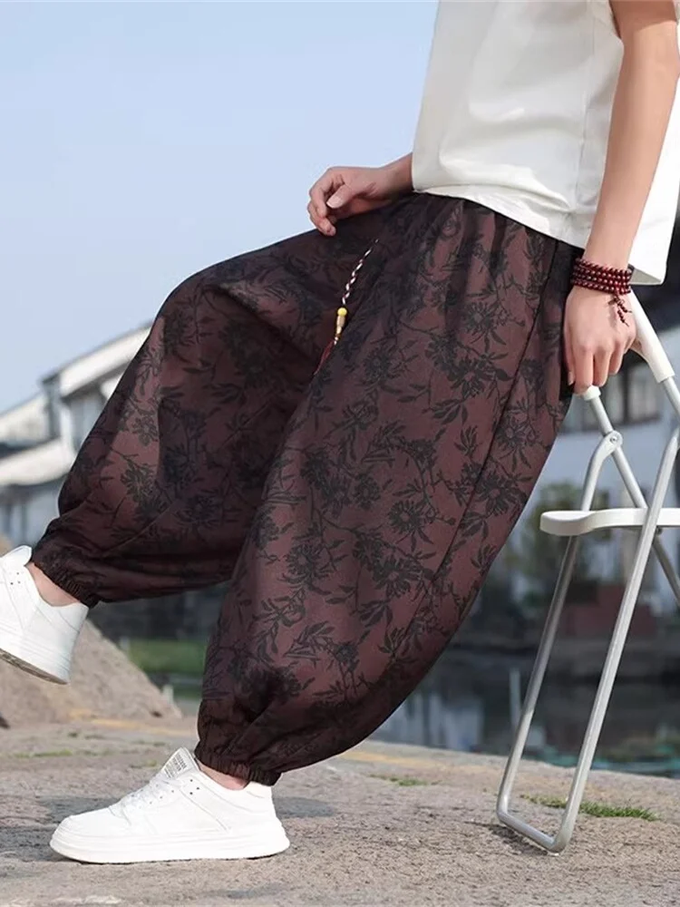 

Новые китайские мужские летние брюки-фонарики Harlan: модные, дышащие, свободного кроя, с широкими штанинами, повседневные, длинные