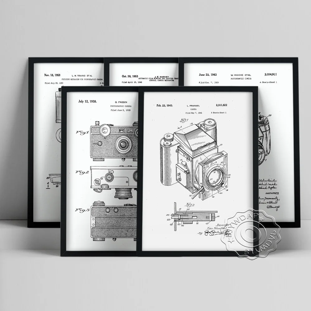 

Camera Design Illustration Vintage Art Prints Poster Blueprint Drawing Retro Canvas Painting Office Studio Wall Picture Decor