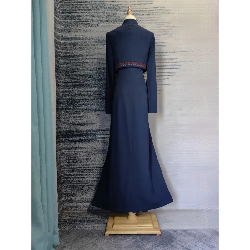 HUISONG Elegant Woman High-end Noble Style Trench Fake Two-Piece Spliced Embroidery Tall Slimming Stand Collar Long Coat Female