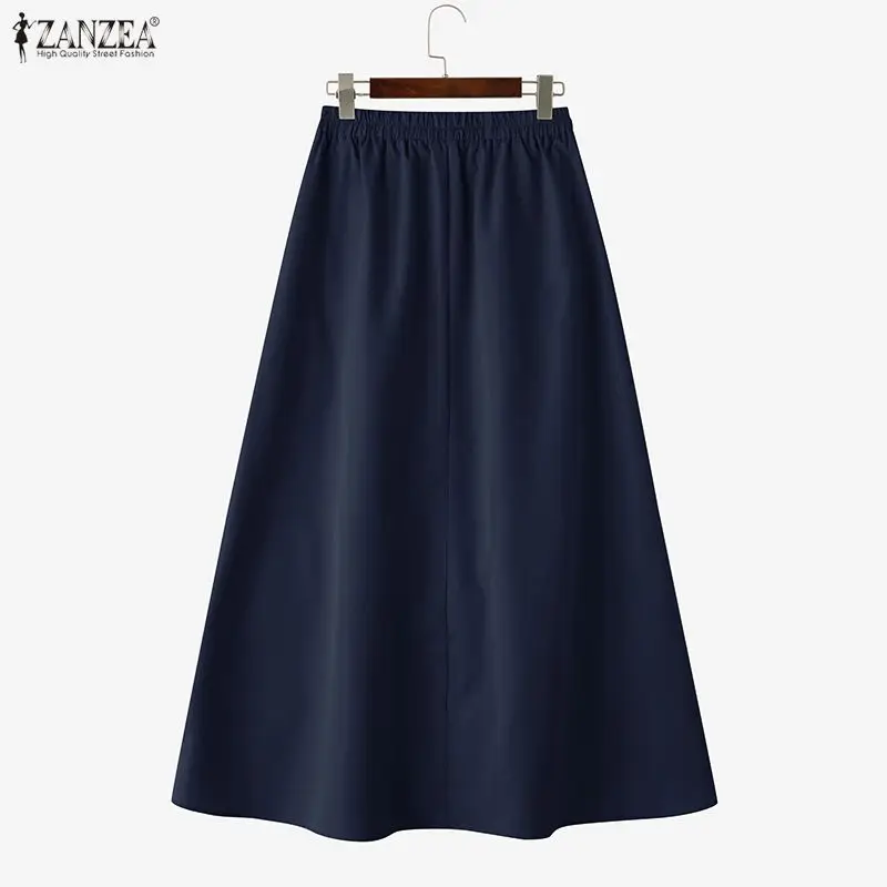 2026 ZANZEA Summer Lace Skirts Women Patchwork Solid Overskirts Korean Style Pleated Mid-Calf Elastic Waist Bottoms Oversized