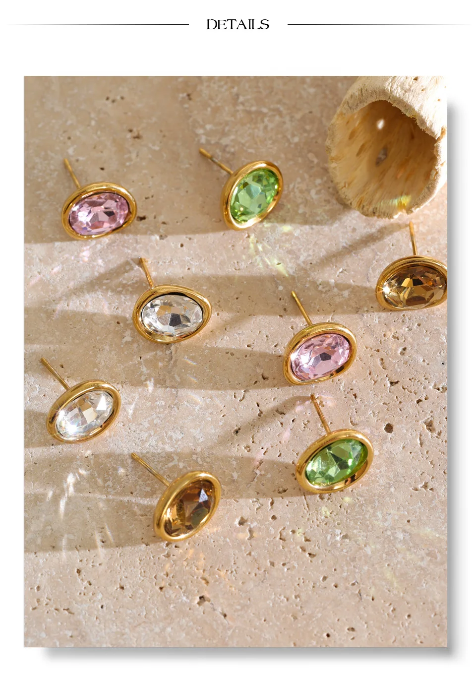 Yhpup Edelstahl Kristall Runde Ohrstecker 18K Goldfarbe PVD-beschichtet Mehrfarbig Gegossener Glänzender Schmuck – Detail 9