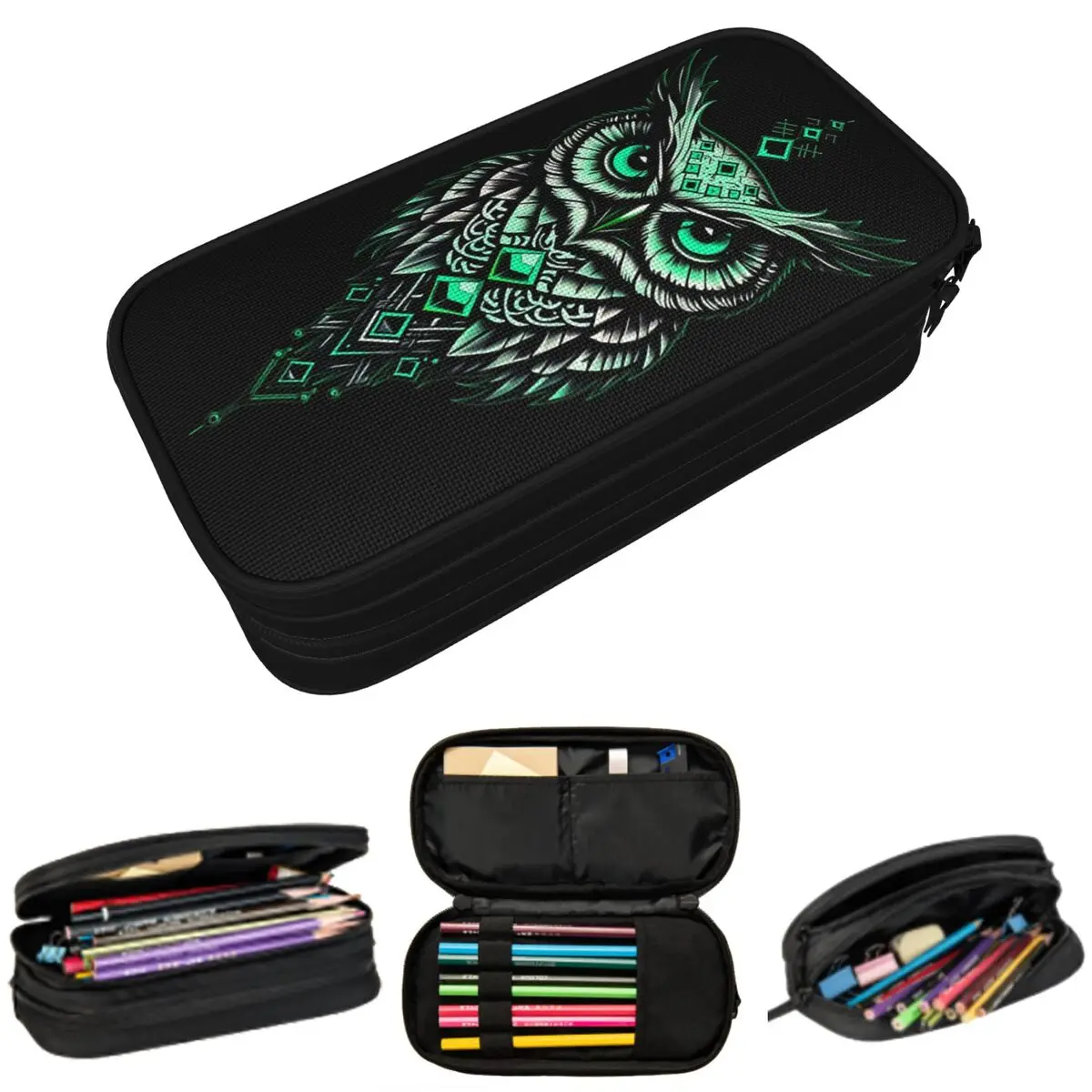 

Gothic Owl And Dark Green Color Pencil Case for Students School Pen Box Pencil Bag Stationery Supplies Pen Holder Bag