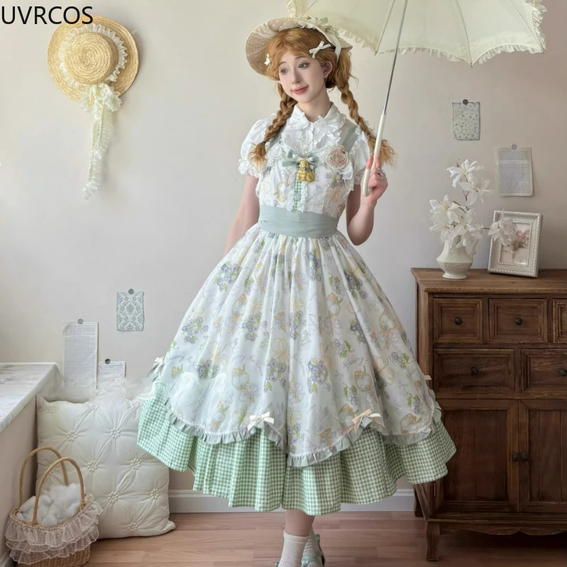 Japanese Sweet Lolita Jsk Dress Women Vintage Elegant Ruffles Lace Bow Strap Dresses Harajuku Y2k Kawaii Tea Party Mini Dresses view 6