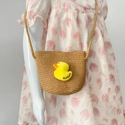 Bolso cruzado de hombro con dibujos animados para niños, Mini monedero portátil de paja, a la moda