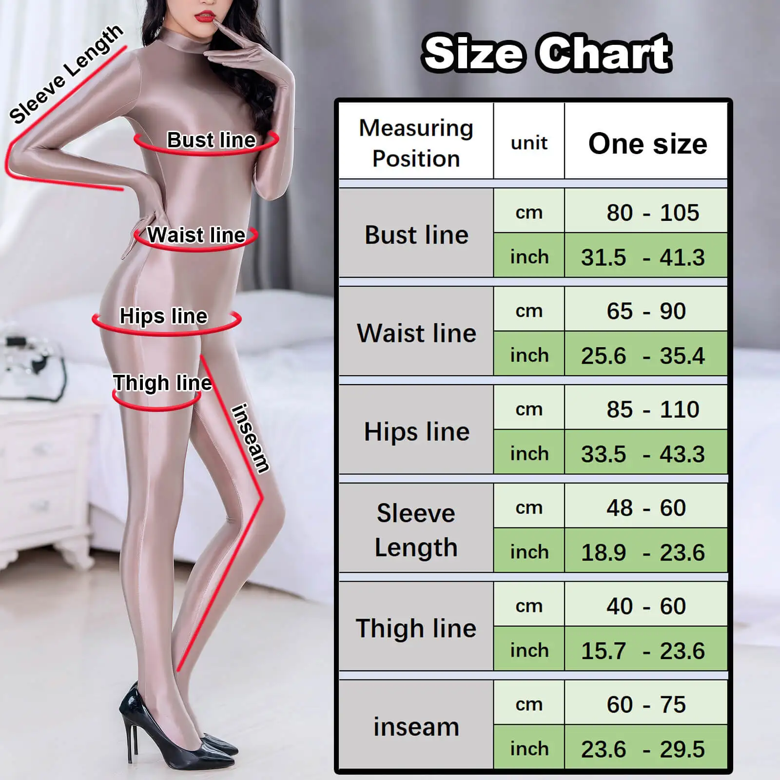 Metelam Unisex Glossy One-piece Wet-look Satin Long Sleeve Footed Catsuit  Turtleneck Zipper Back Leotard  with Finger Gloves