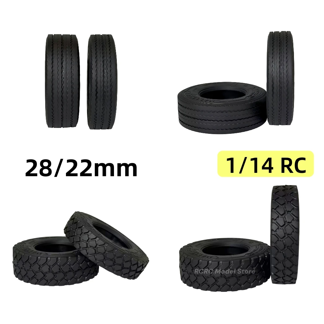 2 PCS Off-Road Rock Lug Tires & On-Road Highway Slick Tires 22/28mm Width For Tamiya 1/14 RC Tractor Semi-Truck TireParts