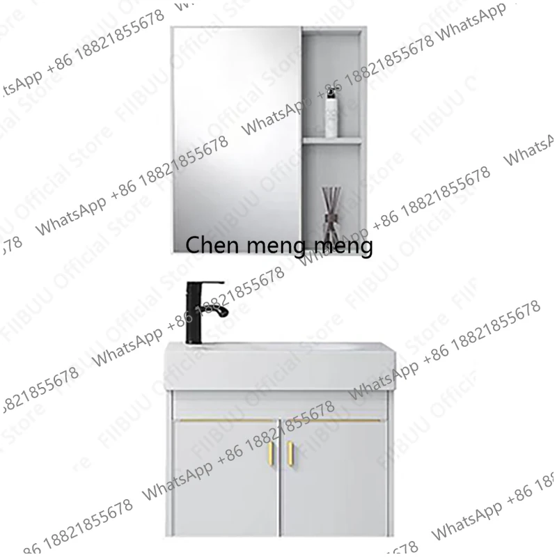 Small Space Bathroom Vanity Wall Mounted Compact Aluminum Sink Cabinet with Ceramic Basin Mirror Storage for Tiny Bathroom