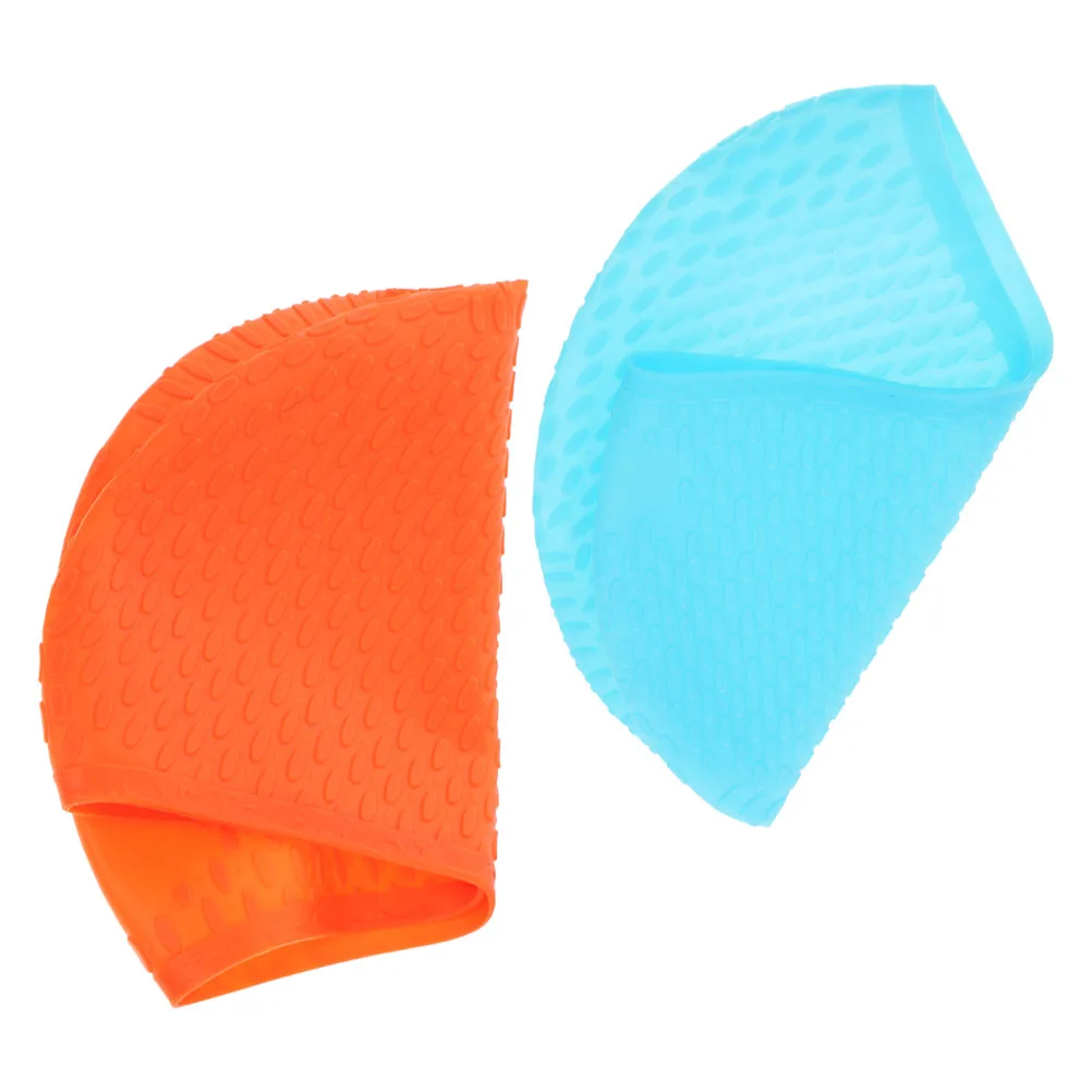

2 Pcs Silicone Swimming Caps for Women Adult Long Hair Ear Protection Orange Blue Swim Hat Bathing Cap Water Sports