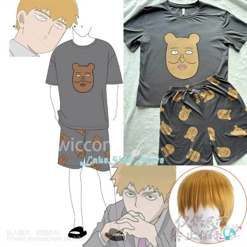 Anime Psycho Mobb 100 Cosplay Reigen Arataka Costume Pajamas T-shirt Pants Suit Wigs For Halloween Party Birthday Gifts Cosplay