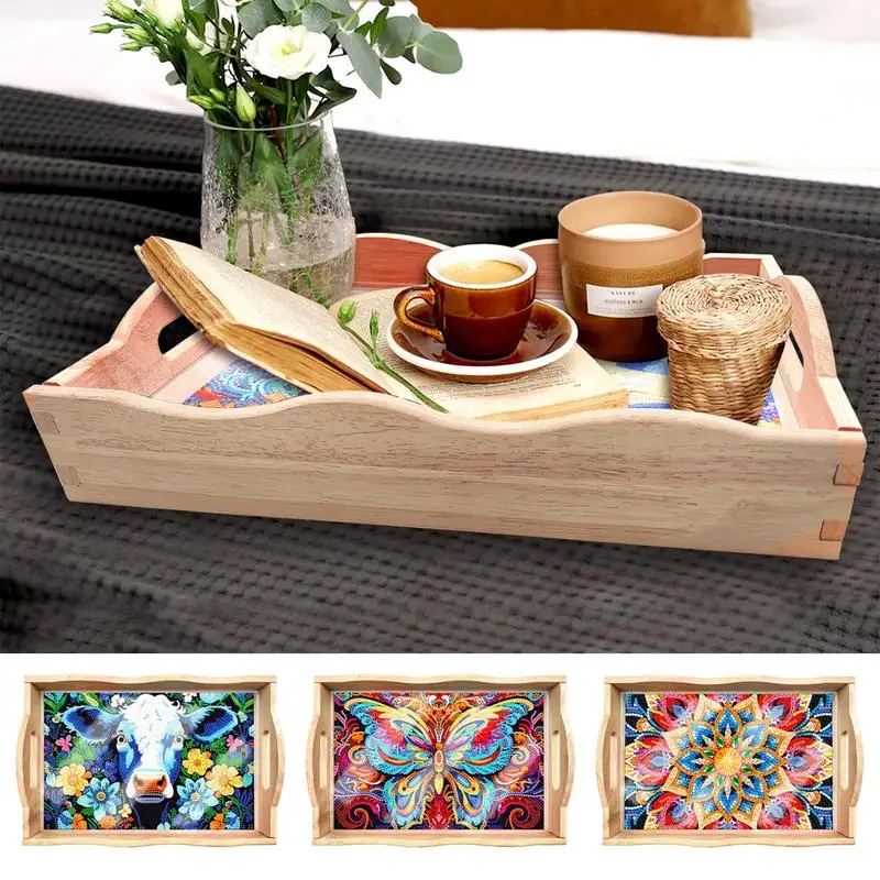 5D Diamond Painting Dining Plate Wooden Art Painting Serving Trays DIY art Crafts Decor for Breakfast Bar Dinner Table supplies