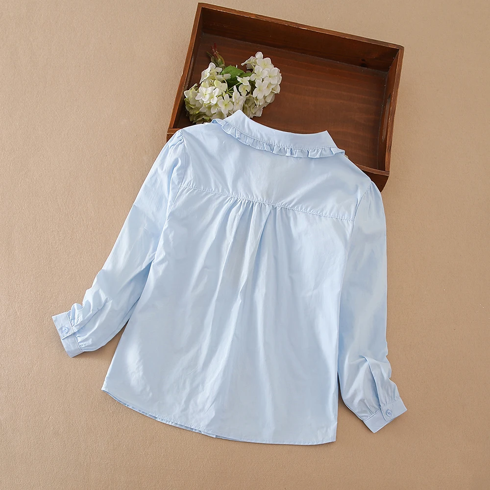 Mädchen Rüschenkragen-Hemd 5-12 Jahre Langarm 100% Baumwolle Kinder Schuluniform Bluse Polyester Kinder Alltags-Oberteil – Detail 3