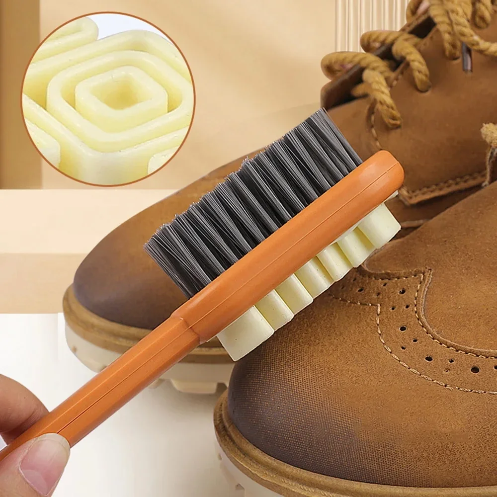 2 in 1 Shoes Brush Long Handle Boot Cleaner Rubber Eraser Shoes Stain Dust Suede Cleaning 2 Sided Brush Suede Clean Up Shoe Care