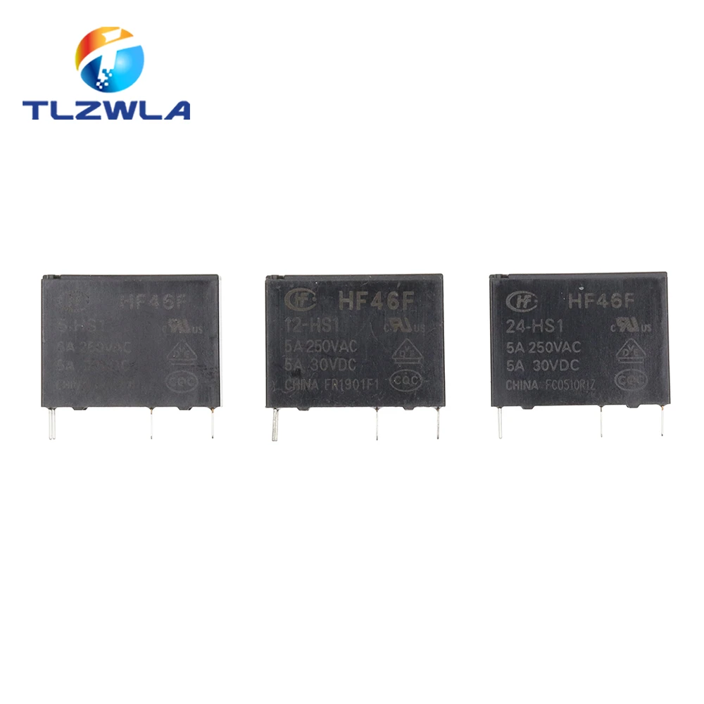 100PCS 30VDC Power Relays HF46F-005-HS1 HF46F-012-HS1 HF46F-024-HS1 5-HS1 12-HS1 24-HS1 5A 250VAC 4PIN 5V 12V 24V DC